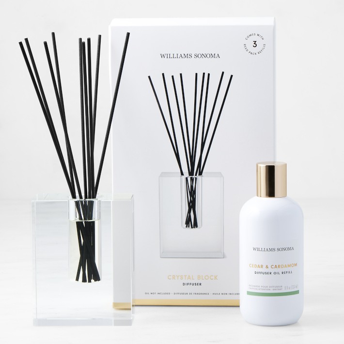 Williams Sonoma Crystal Block Diffuser and Refill Set, Cedar and Cardamom