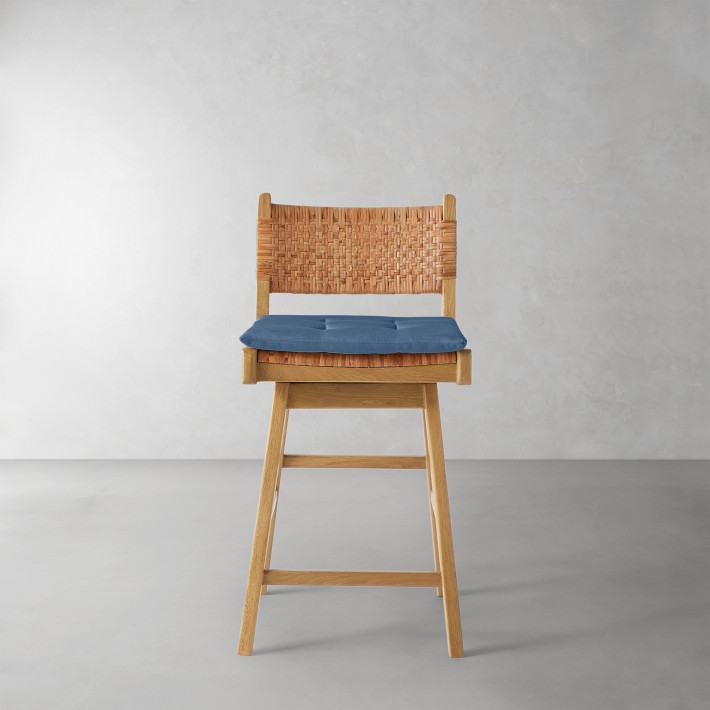 OPEN BOX: Sullivan Swivel Counter Stool Cushion, Standard, Sunbrella Performance Canvas, Denim Blue