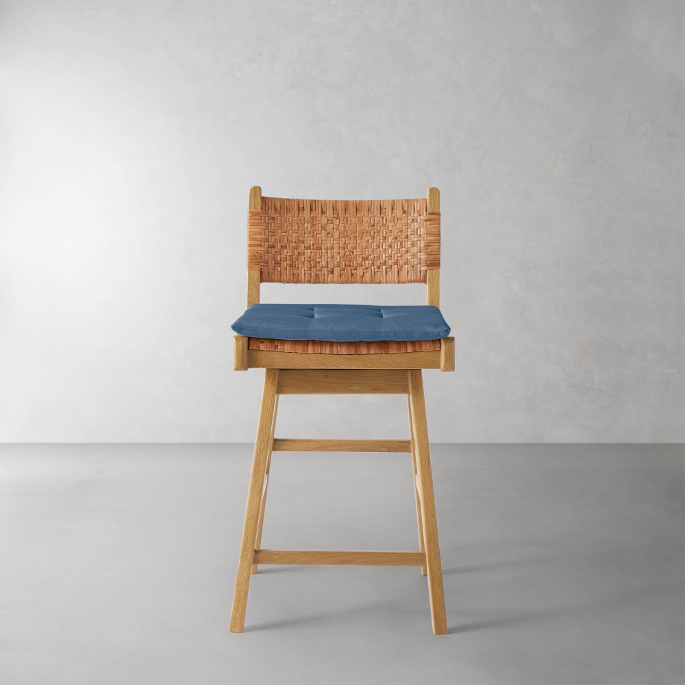 OPEN BOX: Sullivan Swivel Counter Stool Cushion, Standard, Sunbrella Performance Canvas, Denim Blue