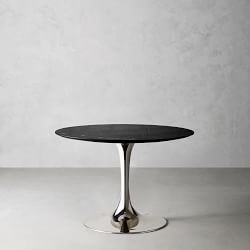Tulip Pedestal Dining Table, 42 Round, Polished Nickel Base, Black Marble Top