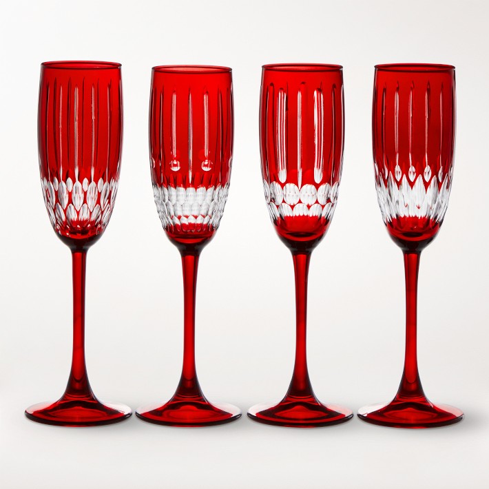 Wilshire Jewel Cut Champagne Flutes, Set of 4, Red