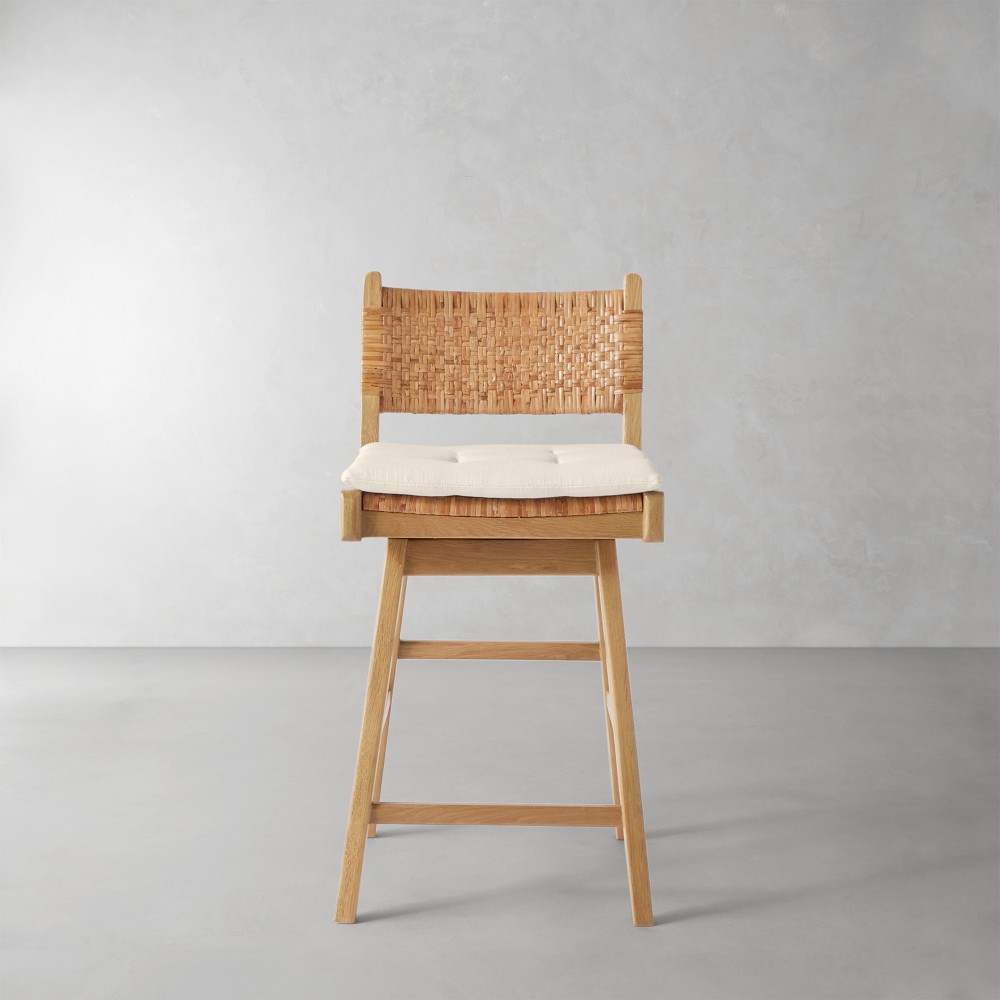 Sullivan Swivel Counter Stool Cushion, Standard, Sunbrella Performance Canvas, Flax