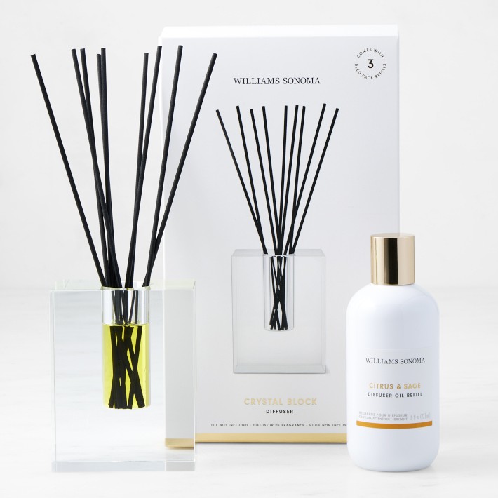 Williams Sonoma Crystal Block Diffuser and Refill Set, Citrus and Sage