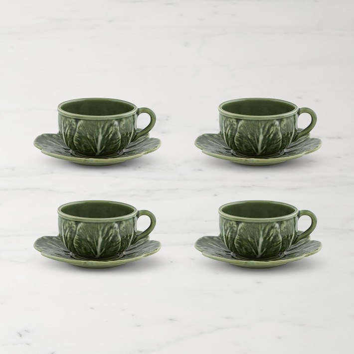 Bordallo Pinheiro Cabbage Cups & Saucers, Set of 4, Green