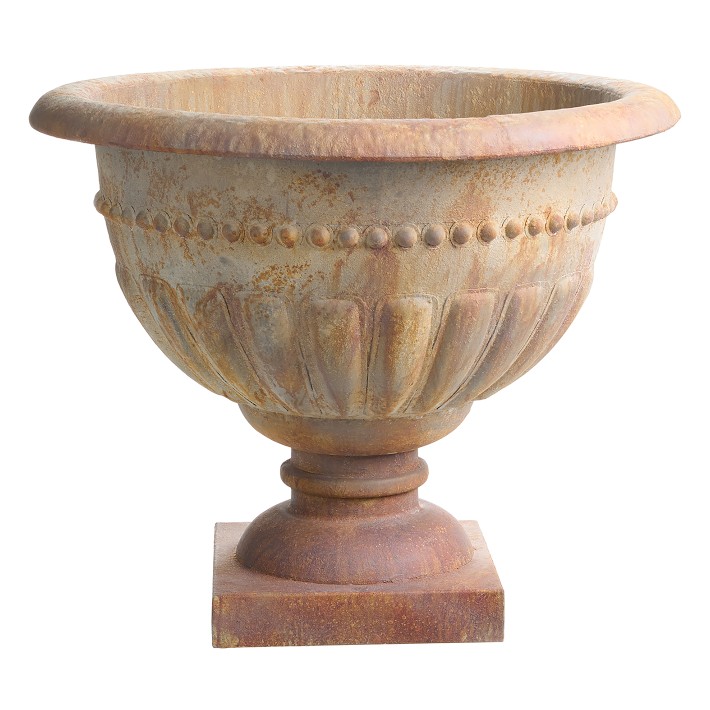 Antique Brown Metal Urn, 14.5"