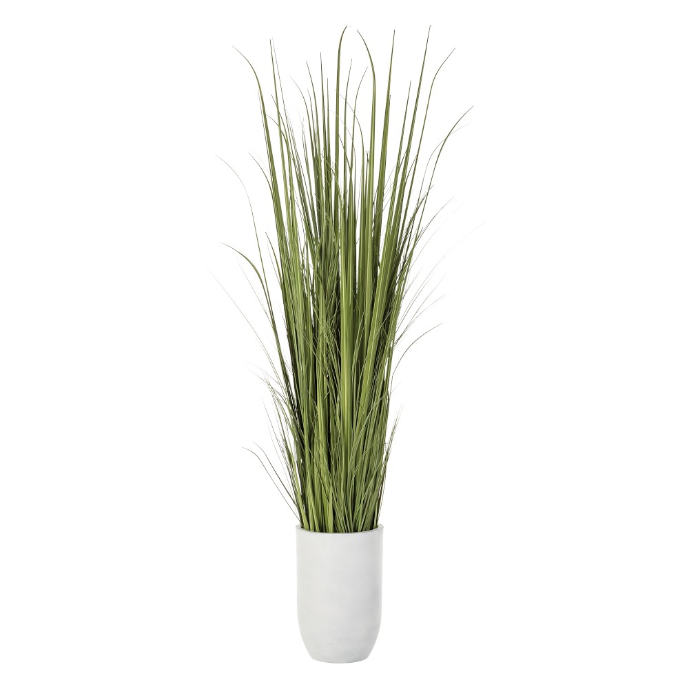 Faux Wild Grass in White Cement Planter, 7' x 1.1', Small