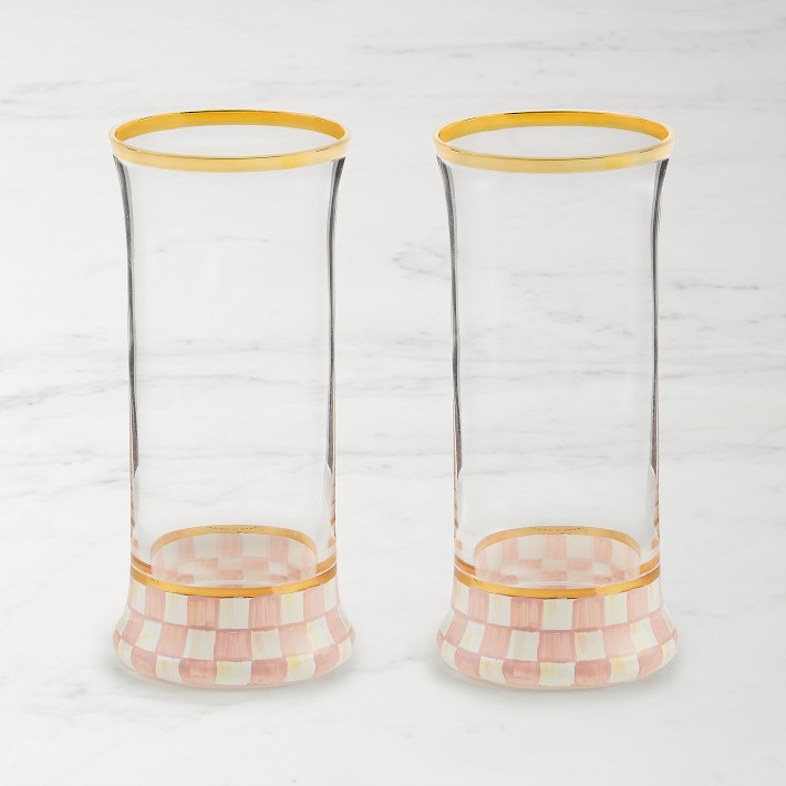 MacKenzie-Childs Rosy Check Highball Glasses, Set of 2