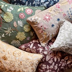 Floral Velvet Embroidered Pillow Cover