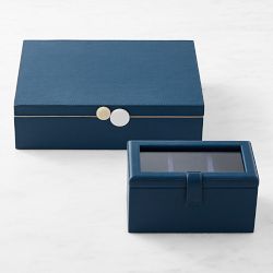 Blue Faux Leather Jewelry Box