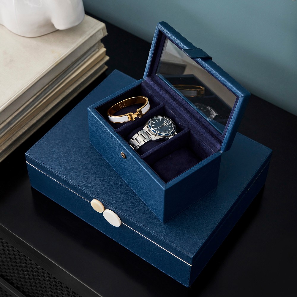 Blue Faux Leather Jewelry Box