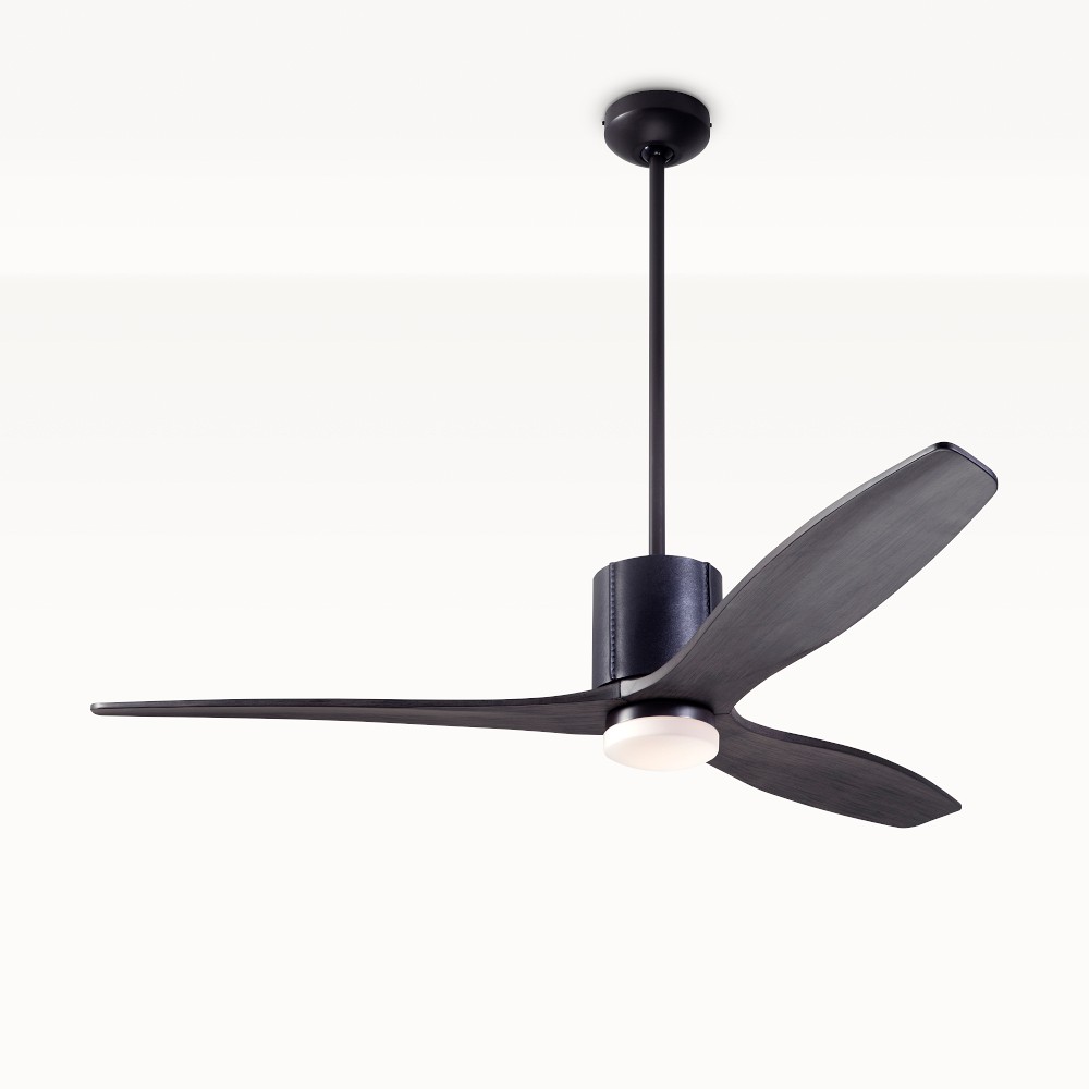 LeatherLuxe Ceiling Fan, Dark Bronze Finish, Black Leather, 54" Ebony Blades, 17W LED, Wall & Remote Control Combo