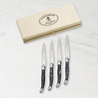 Dubost Laguiole Steak Knives, Set of 4, Marble Black