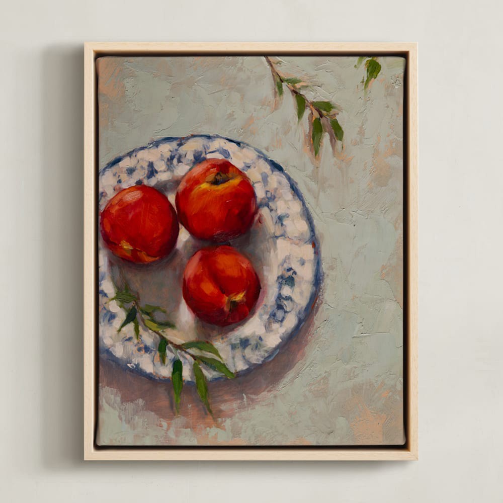Minted, Wendy Keller, Fruit on a Plate 1, Framed Canvas, 11x14, Natural Wood Frame