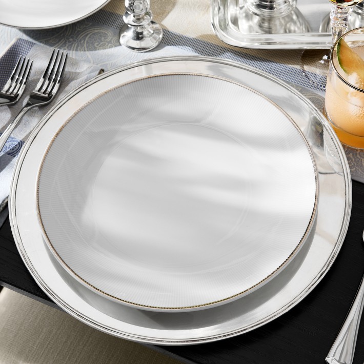 Pillivuyt Eventail Platinum Porcelain Dinner Plates, Set of 4