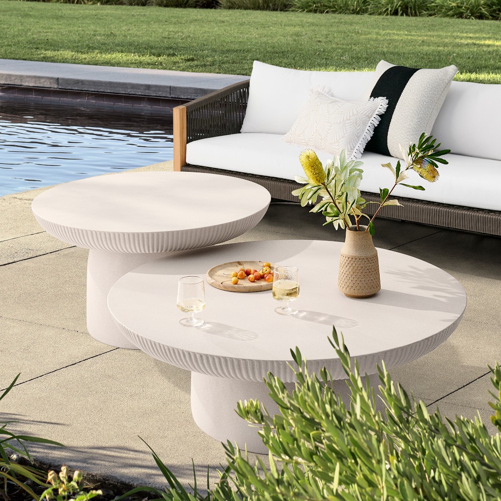 Livia Outdoor Fiberstone Nesting Coffee Tables (36&quot;-72&quot;)