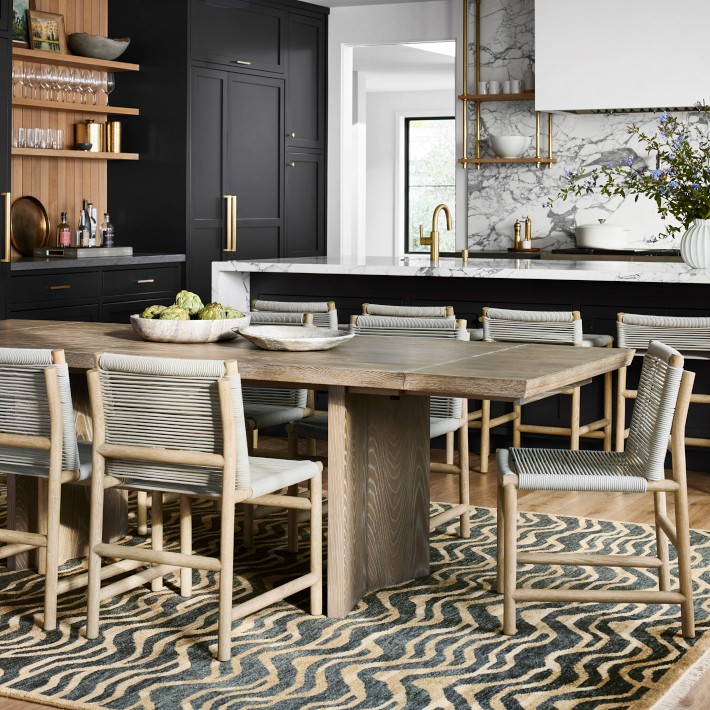 Knife Edge Extendable Rectangular Dining Table, Cerused Heritage Gray (96&quot;-132&quot;)