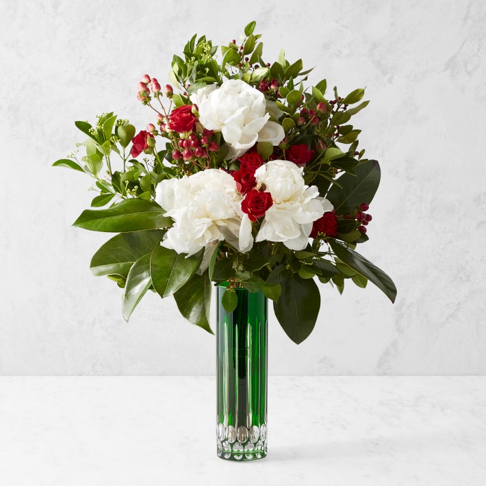 Williams Sonoma Wilshire Jewel Cut Glass Vase, Green