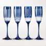 Wilshire Jewel Cut Champagne Flutes, Set of 4, Blue
