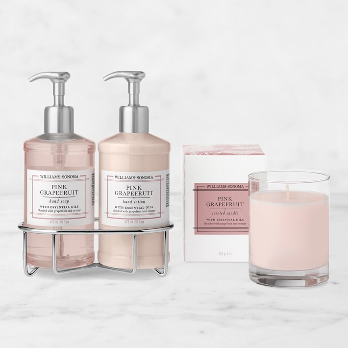 Williams Sonoma Pink Grapefruit Hand Soap & Lotion 4-Piece Set, Deluxe, Stainless-Steel