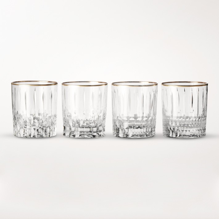 Wilshire Jewel Cut Gold Rim Double Old Fashion, Set of 4