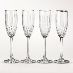 Wilshire Jewel Cut Gold Rim Champagne Flutes, Set of 4