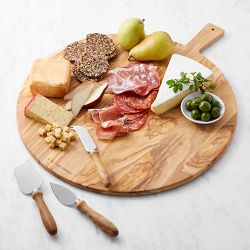 Olivewood Round Cheese Board with Cheese Knives, Large