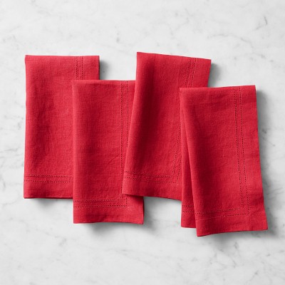 Linen Double Hemstitch Napkins, Set of 4, Red