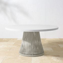 Pasadena Fiberstone Round Dining Table, White Finish, Grey Rope