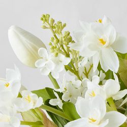 Faux Tulip &amp; Lilac Floral Arrangement in Glass Vase