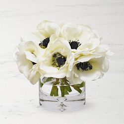 Faux Anemone Arrangement in Glass Vase