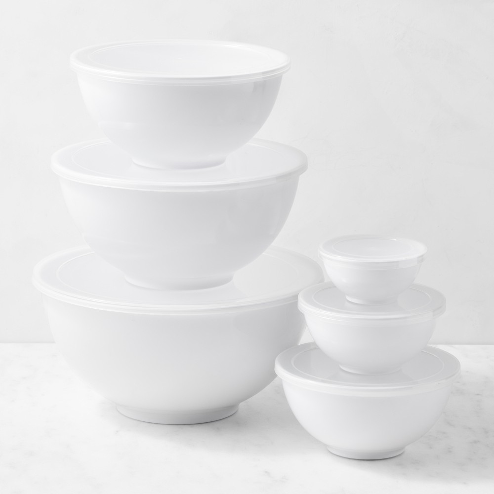 Melamine Mixing Bowls with Lid, Set of 6 in White