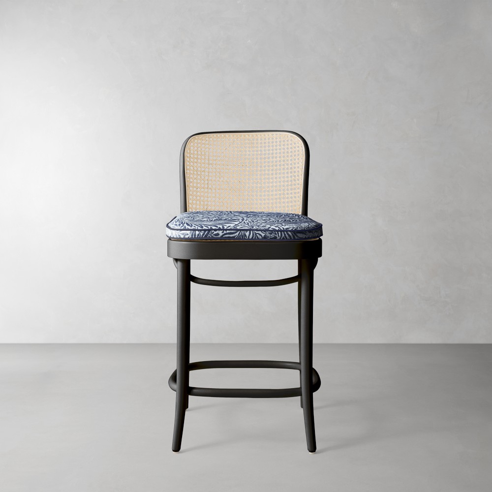 Ton 811 Counter Stool Cushion, Morris & Co. Larkspur, Blue With Navy Piping