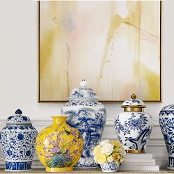 Peony &amp; Hummingbird Ceramic Lidded Ginger Jar