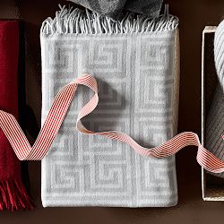 European Novelty Cashmere Throw, Greek Key, Steeple Grey