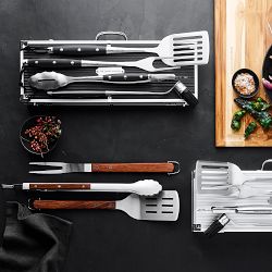 Williams Sonoma Black-Handled 4-Piece BBQ Tool Set with Storage Case