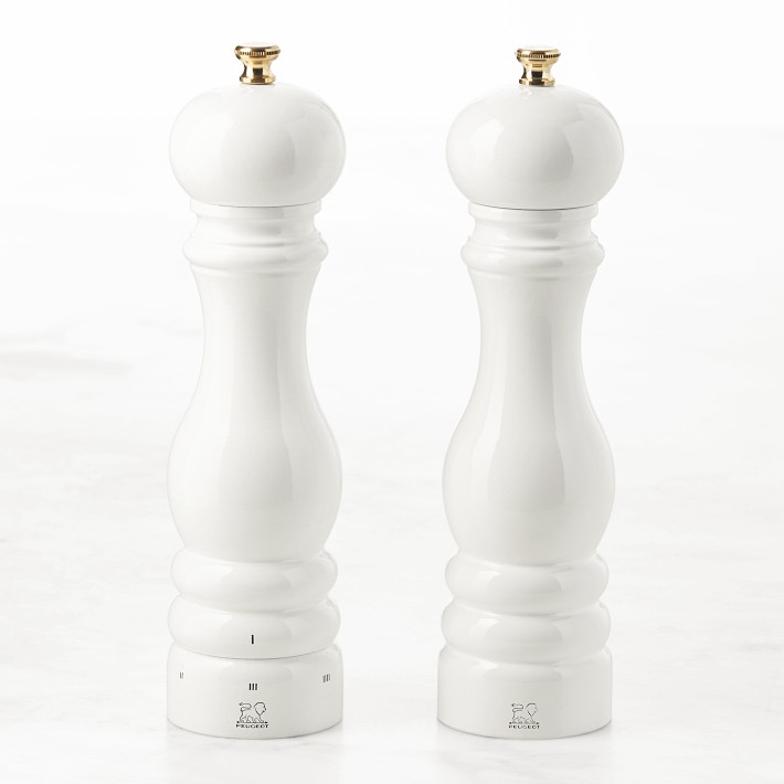 Peugeot Paris U Select Salt &amp; Pepper Mills, White with Gold Knob
