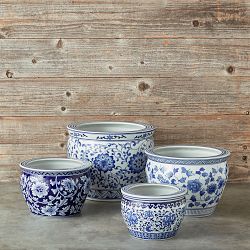 Blue &amp; White Ceramic Planter, Small