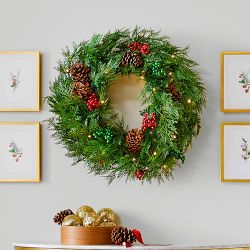 Balsam Hill Outdoor Winter Evergreen Pre-Lit Faux Wreath &amp; Garland