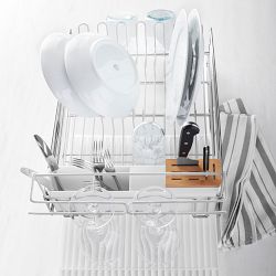 Williams Sonoma Dish Rack with Wine Glass Holder, White