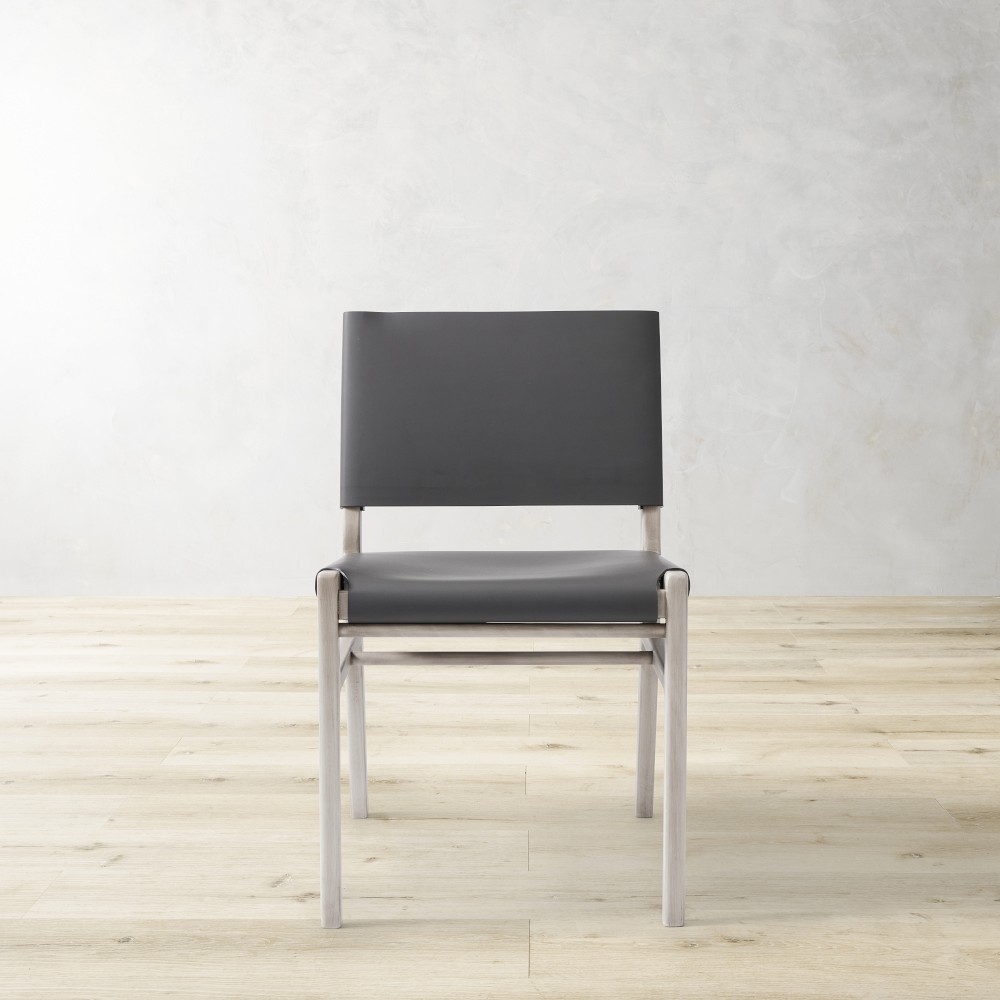 OPEN BOX: Stratton Slung Leather Side Chair, Silverstone, Grey Leather