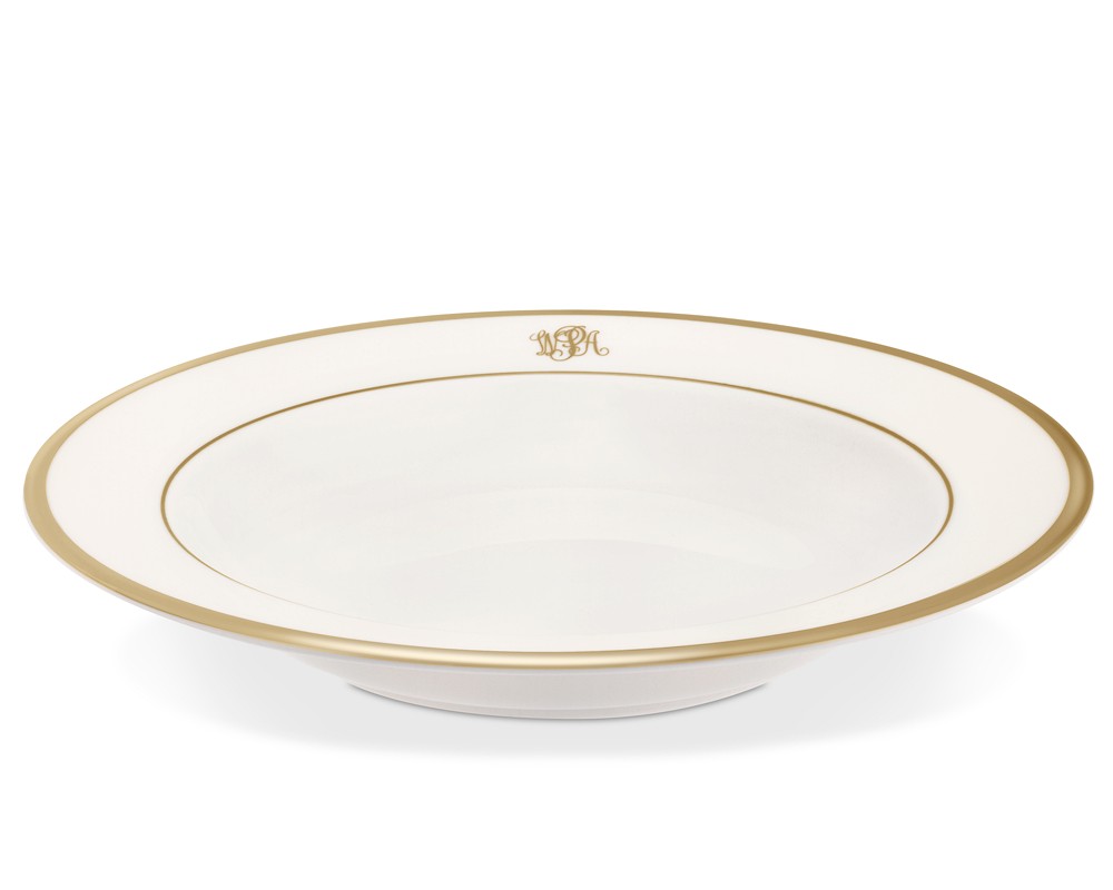Pickard Signature Monogram Rimmed Soup Bowl, Gold