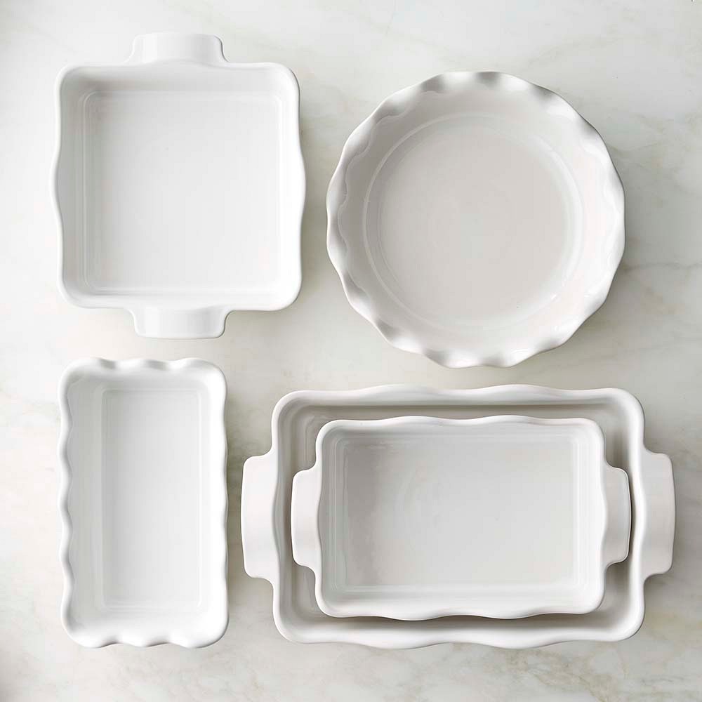 Emile Henry French Ceramic Ruffle Bakeware, Ultimate Set of 5 in White