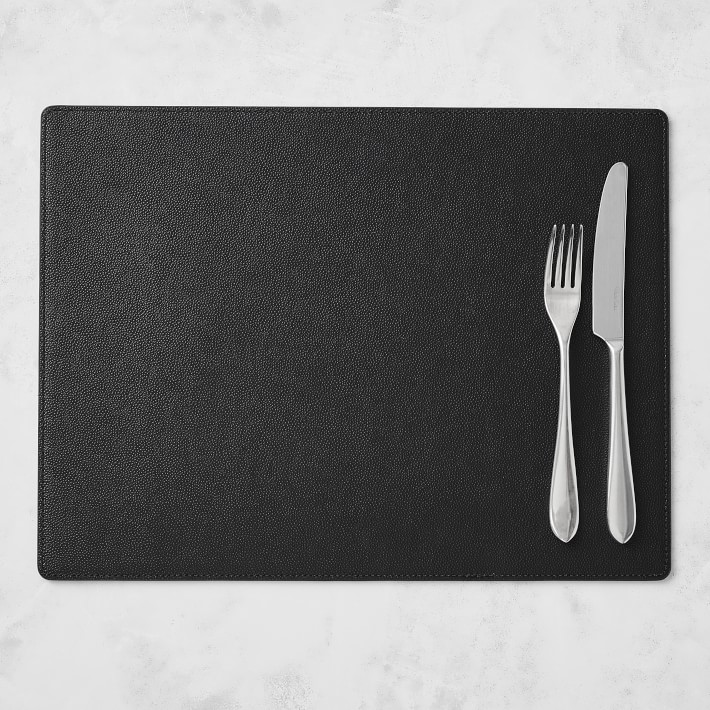 Faux Shagreen Rectangle Placemat, Black
