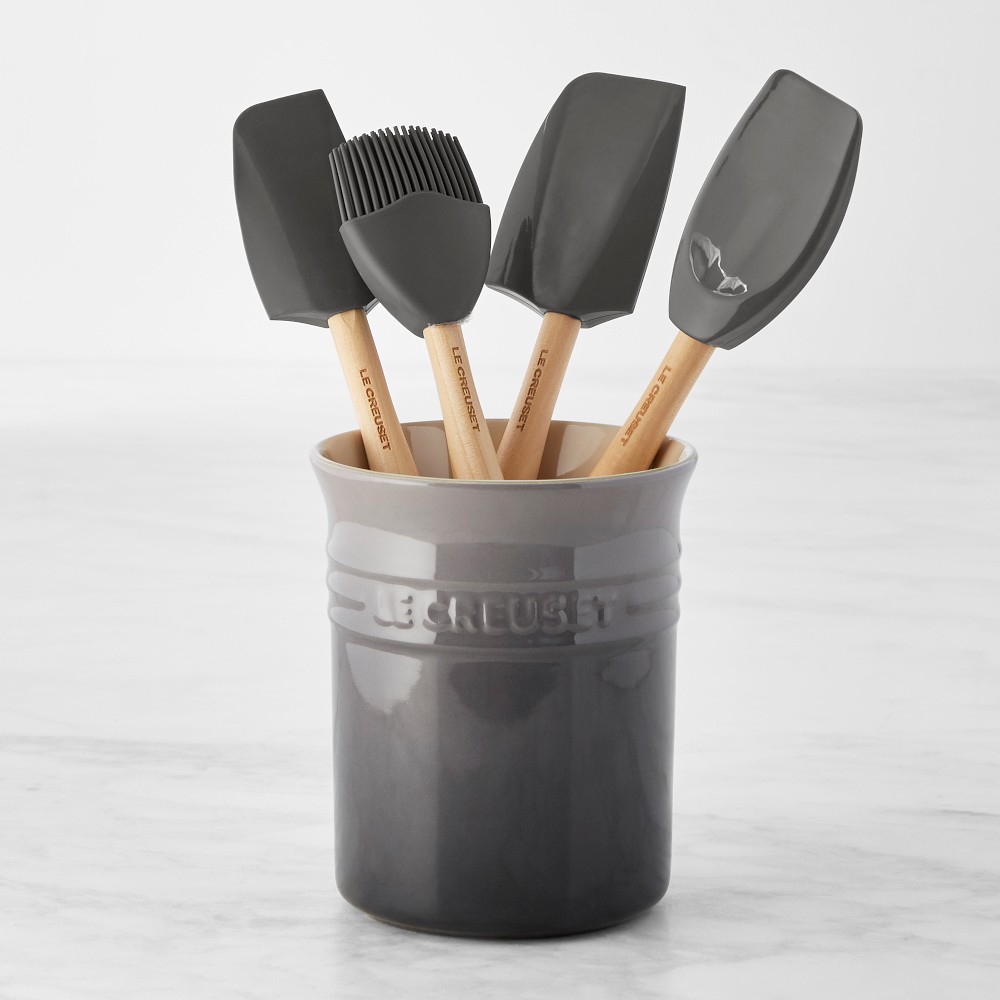 Le Creuset Silicone Utensils with Utensil Holder, Oyster Grey