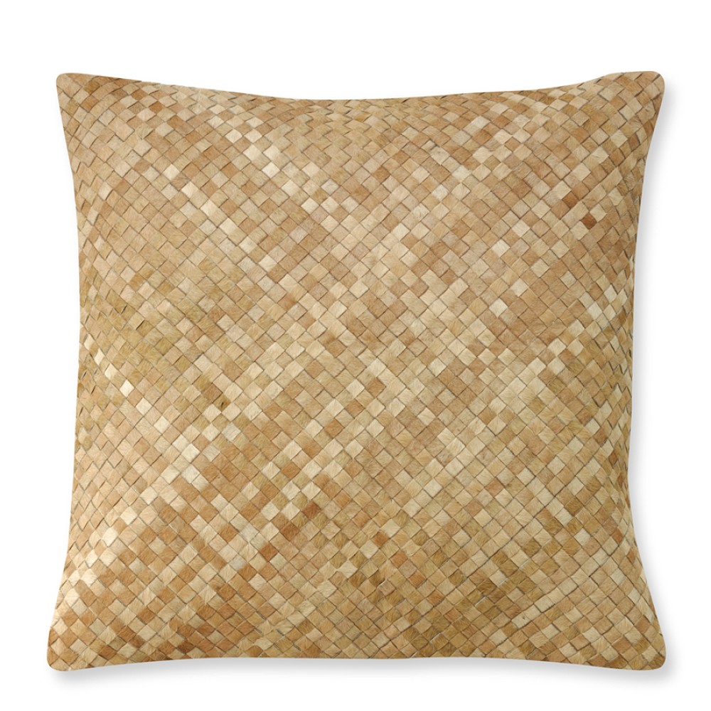 Woven Leather Hide Pillow Cover, 22" X 22", Tan