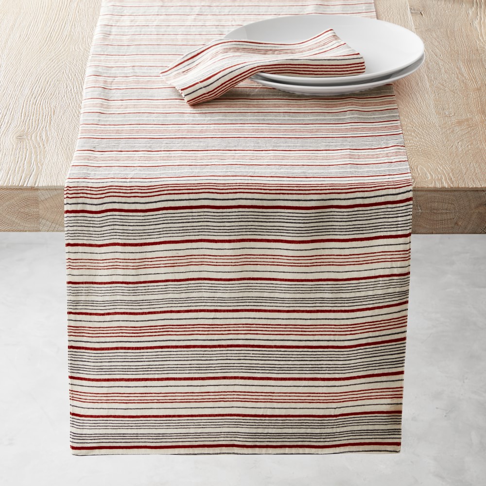 Block Print Stripe Table Runner, Red & Blue