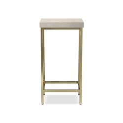 Rectangular Shagreen Accent Table, Cream, Brass