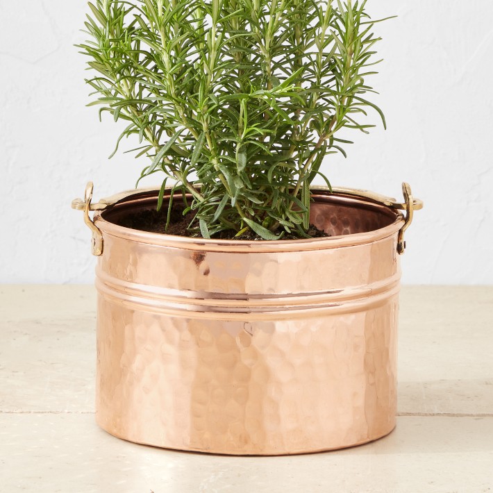 Copper Round Ribbed Planter, Large