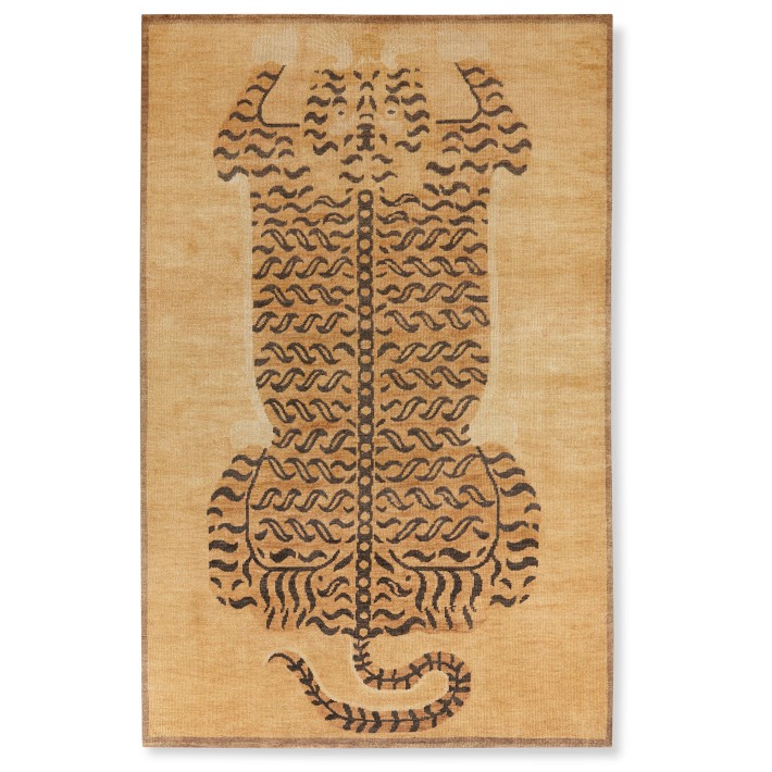 Hand Knotted Tibetan Tiger Rug, 6x9', Gold