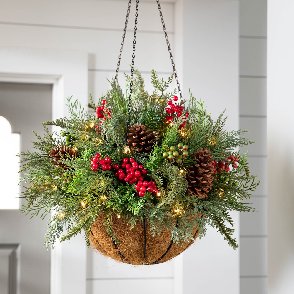 Balsam Hill Outdoor Winter Evergreen Hanging Basket